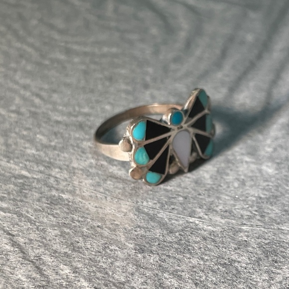 Zuni Silver and Turquoise Butterfly Ring – 7 1/2 - Picture 5 of 9